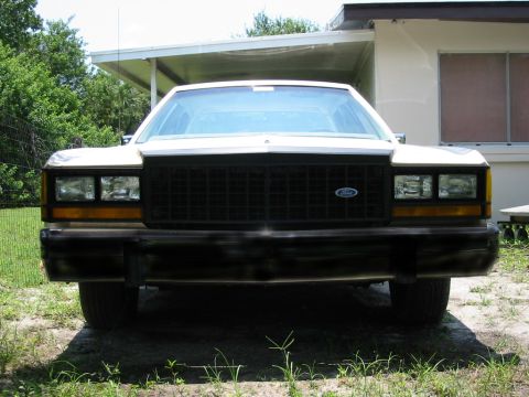 1985 Ford LTD Crown Victoria - This 1985 Ford Crown Victoria LTD is shown from the front, parked in a grassy area near a building.