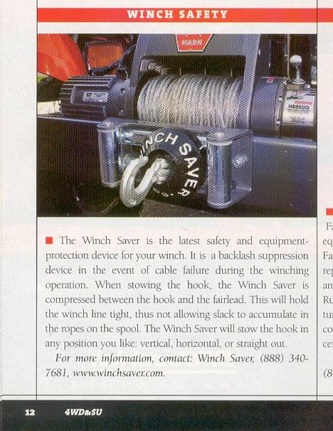 2003 Jeep TJ - The photo shows a Warn winch and a "Winch Saver" device, a safety accessory for winches.
