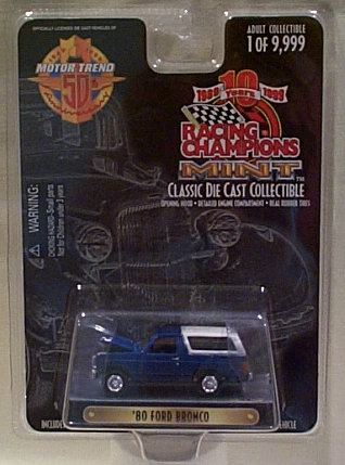 1968 Ford Mustang - Die-cast 1980 Ford Bronco toy in its original Racing Champions Mint packaging.
