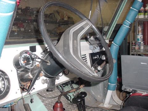 1969 Ford Bronco - Interior view of a 1969 Ford Bronco, highlighting the dashboard and steering column.