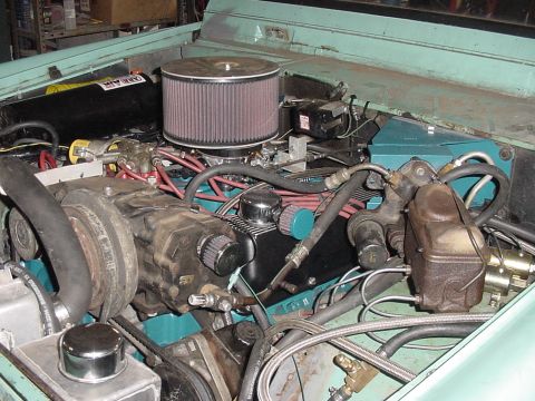 1969 Ford Bronco - Close-up view of the engine compartment, showing various components and wiring.