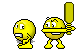 1968 Ford Mustang - A digital illustration depicts two Pac-Man characters, one appearing surprised and the other ready to swing a bat.