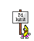 1968 Ford Mustang - A pixelated banana character holds a sign with a suggestive phrase against a black background.