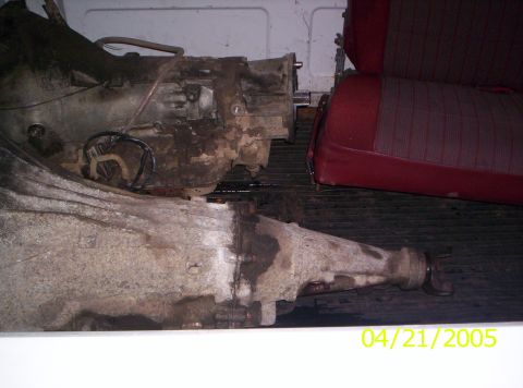 1985 Ford Bronco - The photo shows two transmissions and a car seat, with a date stamp of 04/21/2005.