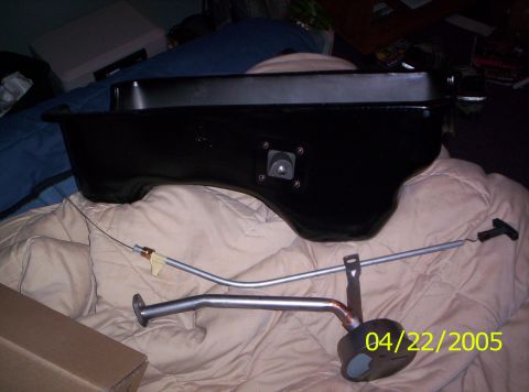 1985 Ford Bronco - An oil pan and dipstick assembly is shown against a blanket, with a date stamp indicating April 22, 2005.