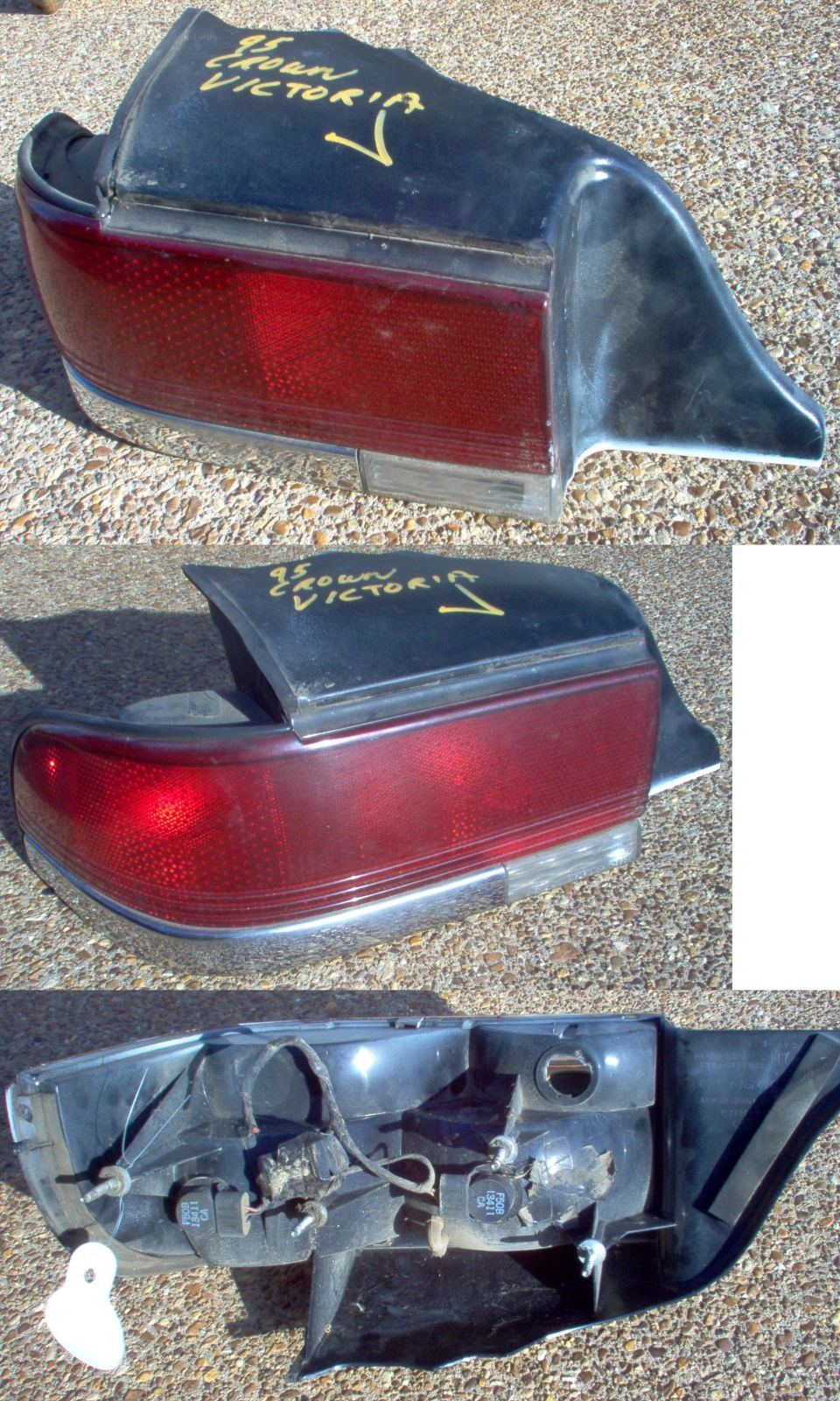 SOLD Left Taillight from 95 Crown Vic.  Hole for strobe taped over.  Yellow paint comes off with brake cleaner.  No cracks.