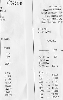 2000 Mercury Marquis - Best & runner up time slips.