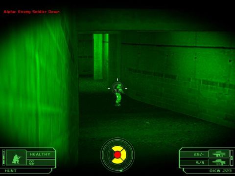 1988 Ford Bronco - Night vision view from a video game, displaying a soldier and game interface elements.