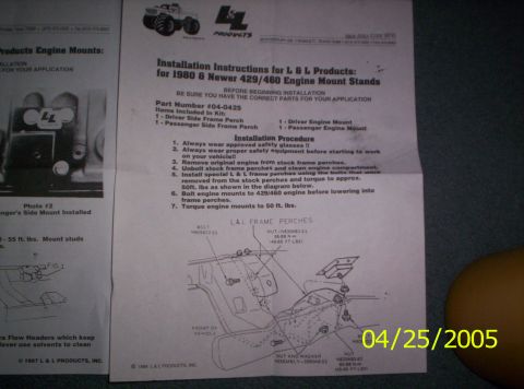 1985 Ford Bronco - This document provides installation instructions for engine mount stands, including diagrams and photos.