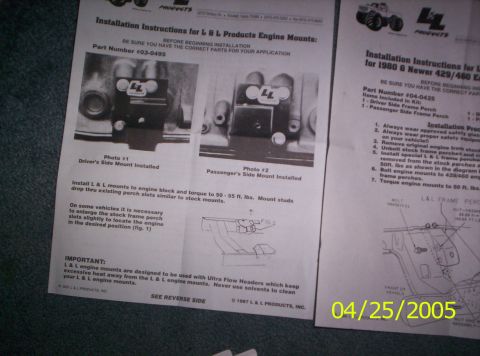 1985 Ford Bronco - Document details installation of L & L Products engine mounts for various Ford engines.