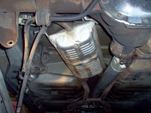 1994 Ford Crown Victoria - The junkyard had removed the R muffler, and apparently, this one was bent while the car was being moved around the yard.