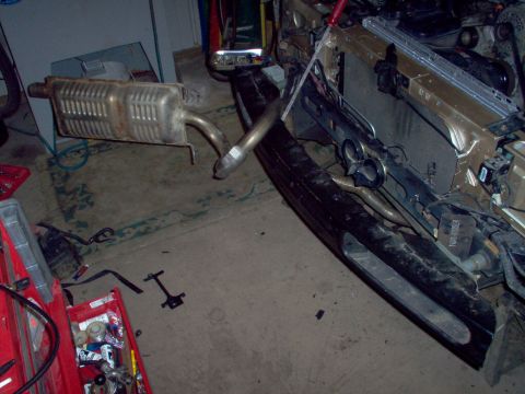 1994 Ford Crown Victoria - With the front bumper skin off, I found the perfect spot to work on the tailpipe.