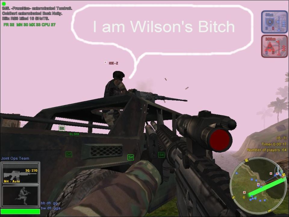 First-person view of a military vehicle with a soldier on top