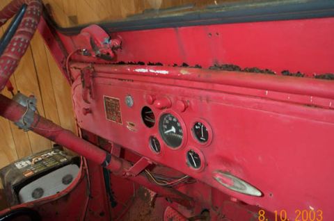 1954 Jeep Wrangler - Dashboard of a 1954 Jeep Wrangler, gauges and steering column.
