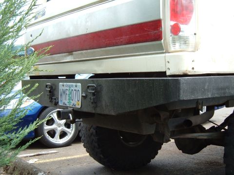 1989 Ford Bronco - The rear of a Ford Bronco is shown, a custom bumper and an Oregon license plate.