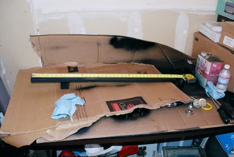 1996 Ford Bronco - Picture of shackle mount while I was painting it. It is 37" long, 2"x 3" 11 gauge rectangle tube. There is a peice of 2"x2" square tube wel…
