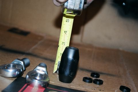 1996 Ford Bronco - Closeup of shackle, it was made out of two 5/8" weld in bungs, one left hand thread one right hand thread and a peice of 1" ID DOM tube, ab…