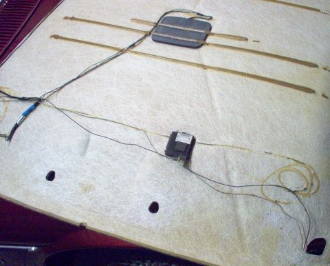 1994 Ford Crown Victoria - The headliner was the easiest & best available location, so I cut a small hole, removed some of the foam, and snapped the module in.