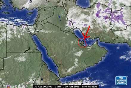 1988 Ford Bronco - A weather map displays cloud cover and atmospheric conditions across the Middle East region.