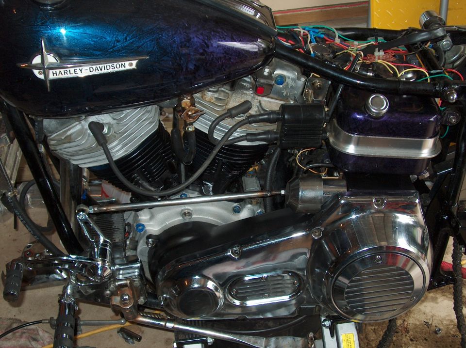 Chrome Harley-Davidson Shovelhead V-twin engine close-up