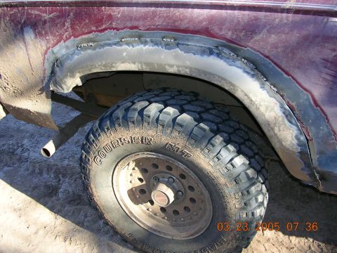 1989 Ford Bronco II - Front fender welded onto the rear to close the gap from cutting.