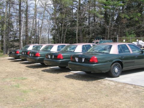 1991 Ford LTD Crown Victoria - Several Ford Crown Victoria police cars are lined up in a parking lot.