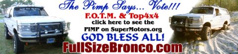 1996 Ford Bronco - Two white Ford Broncos are shown in this banner image, with text overlay advertising a website.