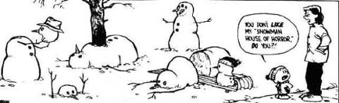 1988 Ford Bronco - A cartoon depicts snowmen and people in a winter setting, with dialogue about a 'snowman house of horror'.