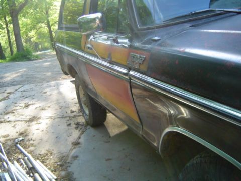 1979 Ford Bronco - The side of a 1979 Ford Bronco is shown, a distinctive stripe and badging.