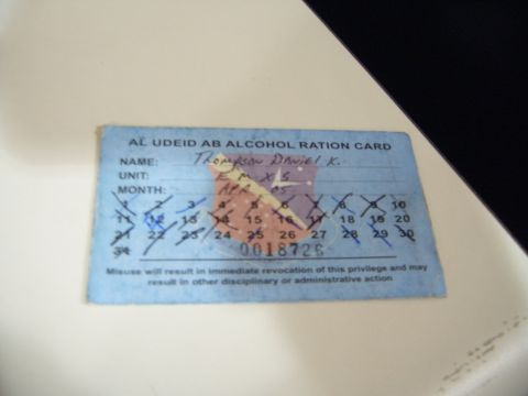 1988 Ford Bronco - An alcohol ration card shows a name and marked dates, indicating usage.