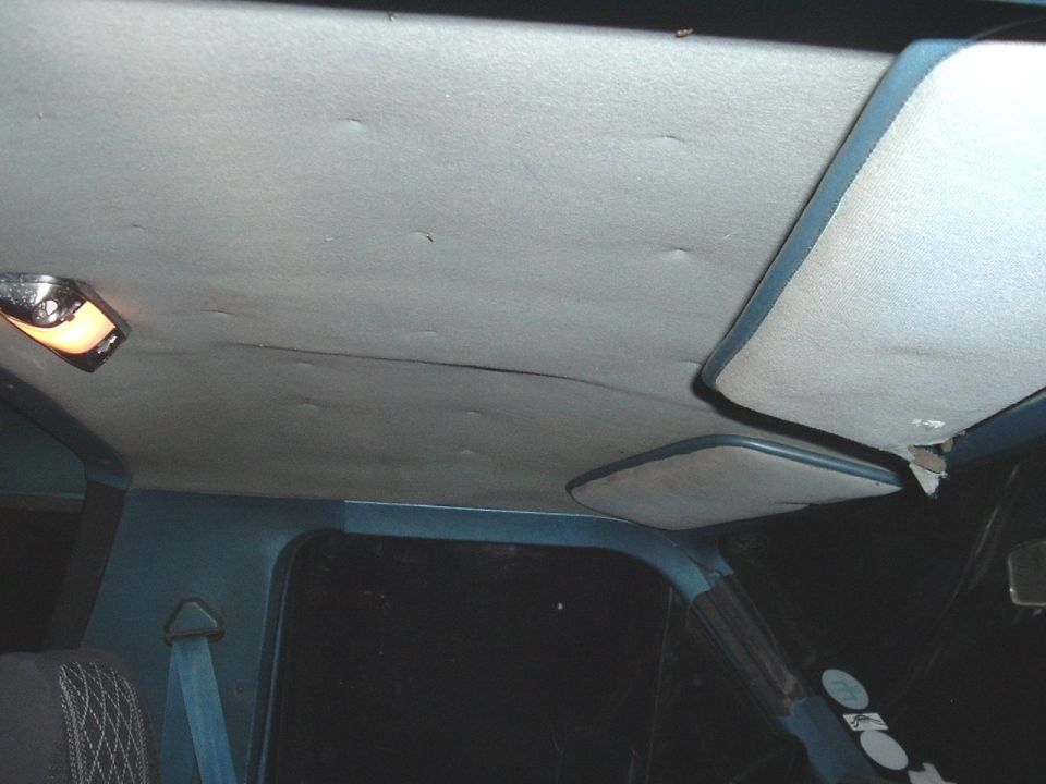 Interior ceiling with dome light and sun visors