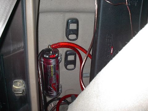 1997 Dodge 1500 - This is the 1.2 Farad Power Acoustik capacitor that I am running. It has a digital redout and flashing LED's.