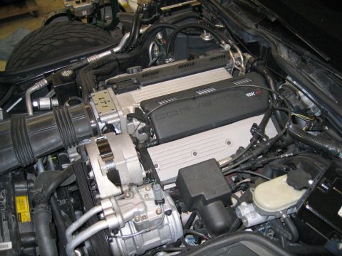 1987 Volkswagen Golf - Close-up view of a Corvette engine, showing the LTI badge and black valve covers.