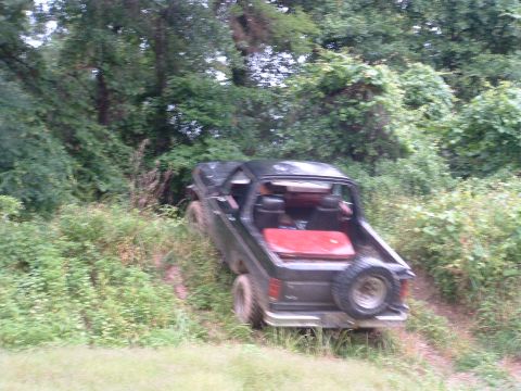 1993 Ford Bronco - This 1993 Ford Bronco navigates a wooded trail, its off-road capabilities.