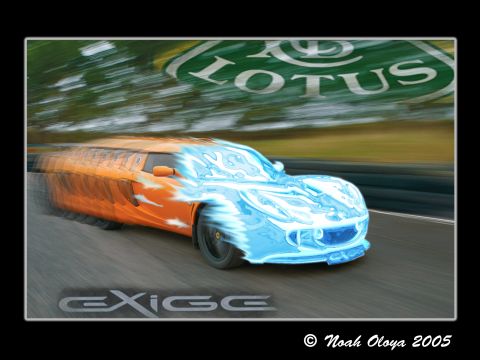 1995 Ford Probe - Lotus Exige RS racing on track, with motion blur and stylized graphics.