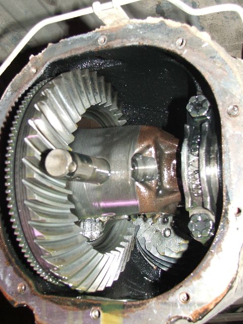 1989 Ford Bronco - Close-up view of damaged differential gears, showing broken spider gears.