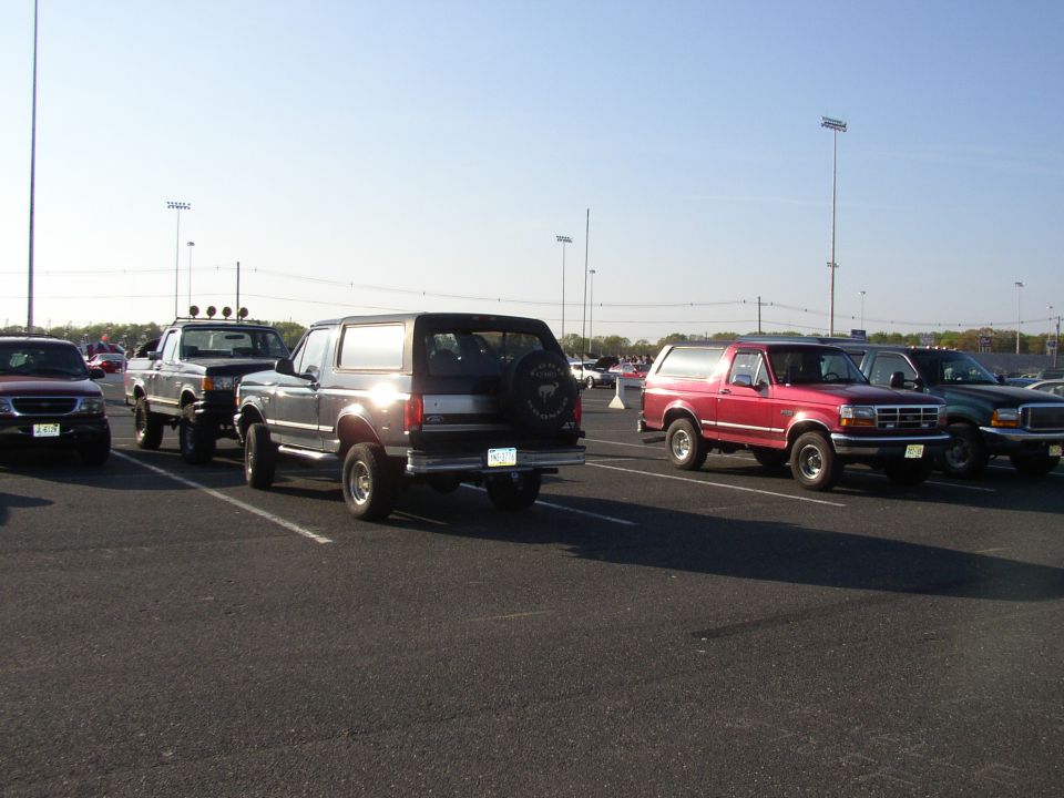 Dark gray 1995 Ford Bronco, rear view with spare tire