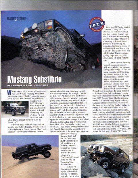 1985 Ford Bronco - Magazine spread articles and photos related to vehicles.