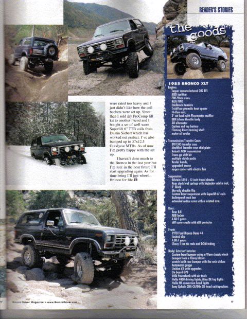 1985 Ford Bronco - This document features multiple images of a Ford Bronco, highlighting its off-road capabilities and design details.