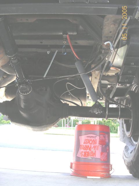 1994 Ford Bronco - moved the shocks up to ontop of the axle tubes. Required shorter shocks than I had before, but seems to leave plenty of travel.