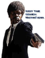 1986 Ford Bronco - This image features Samuel L. Jackson from Pulp Fiction with superimposed text and a website address.