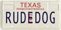 1993 Ford Taurus - Texas Sesquicentennial license plate displays 'RUDE DOG' and the year 1836.