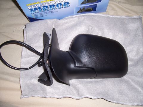2003 Ford Ranger - A black side mirror assembly is shown with its wiring and mounting bracket, placed on a soft grey cloth.
