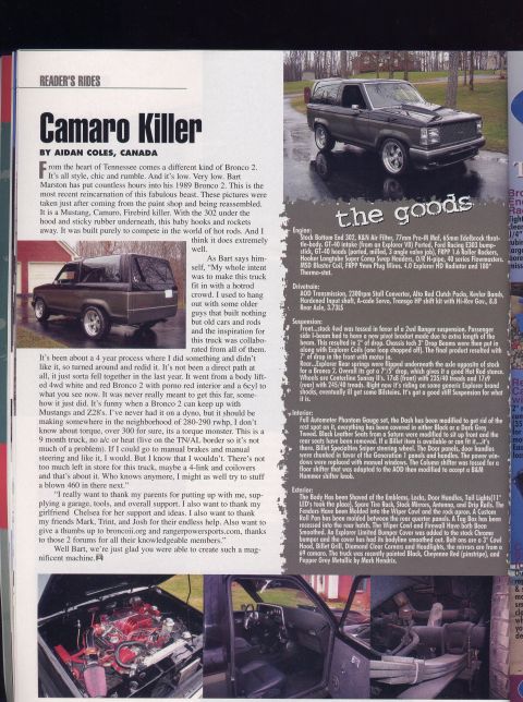 1989 Ford Bronco II - This modified 1989 Ford Bronco II is featured in a reader's rides section of a magazine.