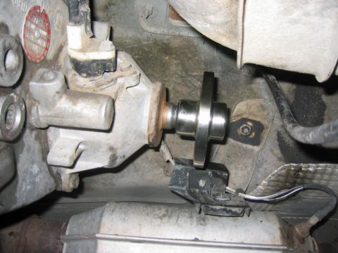 1997 Jeep Cherokee - Close-up view of a driveshaft slip yoke, likely part of a vehicle's drivetrain system.
