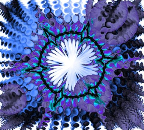 1995 Ford Bronco - An abstract image features a central white starburst surrounded by concentric rings of blue, purple, and teal in a radial pattern.