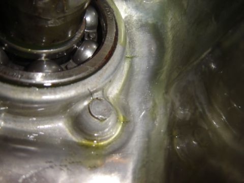 1992 Ford Bronco - Close-up view of a bearing assembly within a metal housing, showing signs of lubrication.