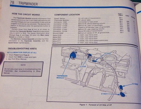1985 Ford Crown Victoria LTD - Diagram illustrates the component location and circuit for the Trip Minder module.
