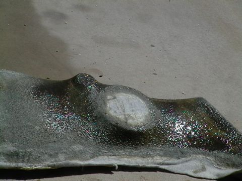 1999 Ford Taurus - This image shows a close-up view of a damaged car bumper part, highlighting its textured and wet surface.