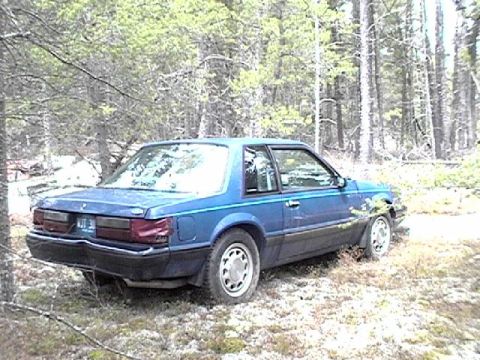 1995 Ford Bronco - A blue coupe is parked off-road in a forest with trees surrounding it.